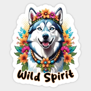 Wild Spirit - Bohemian Husky in Flowers Sticker